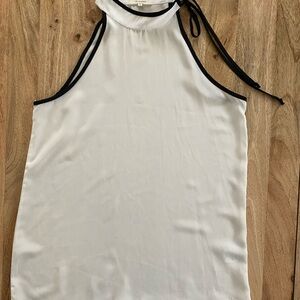 Pleione Ivory Sleeveless Top with Black Trim